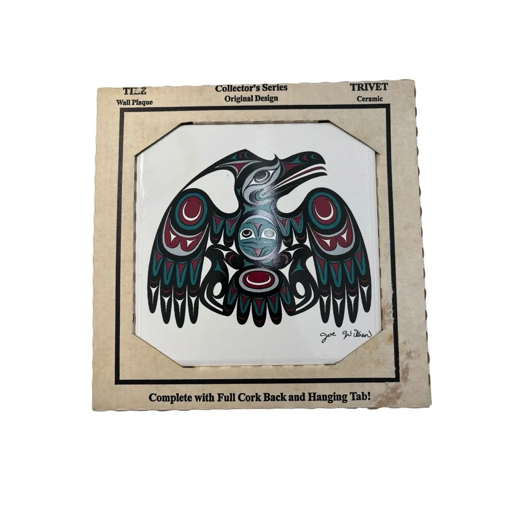 Joe Wilson Ceramic Trivet Wall Plaque Raven Bird Design Indigenous Art Canada